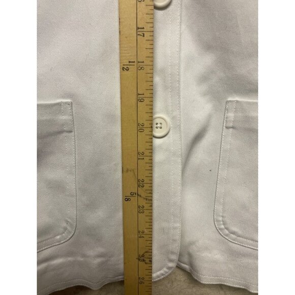 NEW! Susan Graver Women's White Denim Blazer Embroidered Cut Out Pockets Medium - Picture 8 of 11